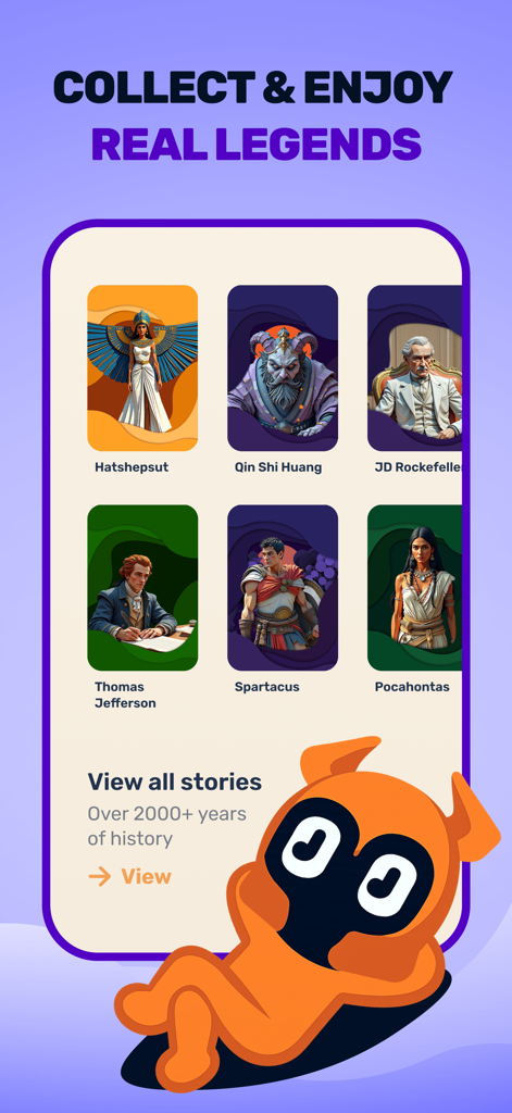 Paladin: Learn History - The Paladin app interface displaying collectible cards of historical legends for gamified learning