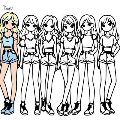 a group of girls wearing crop tops and shorts