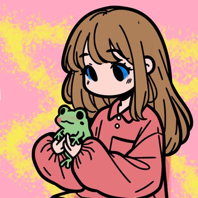 girl with long hair and a oversized shirt. and she is holding a frog
