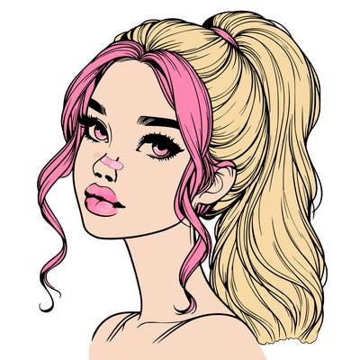 realistic girl with a ponytail on her hair and lips