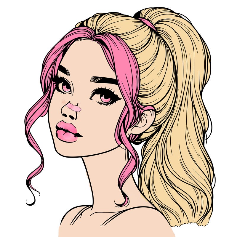 realistic girl with a ponytail on her hair and lips