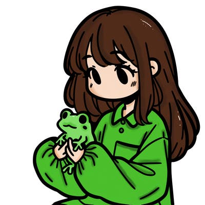 girl with long hair and a oversized shirt. and she is holding a frog