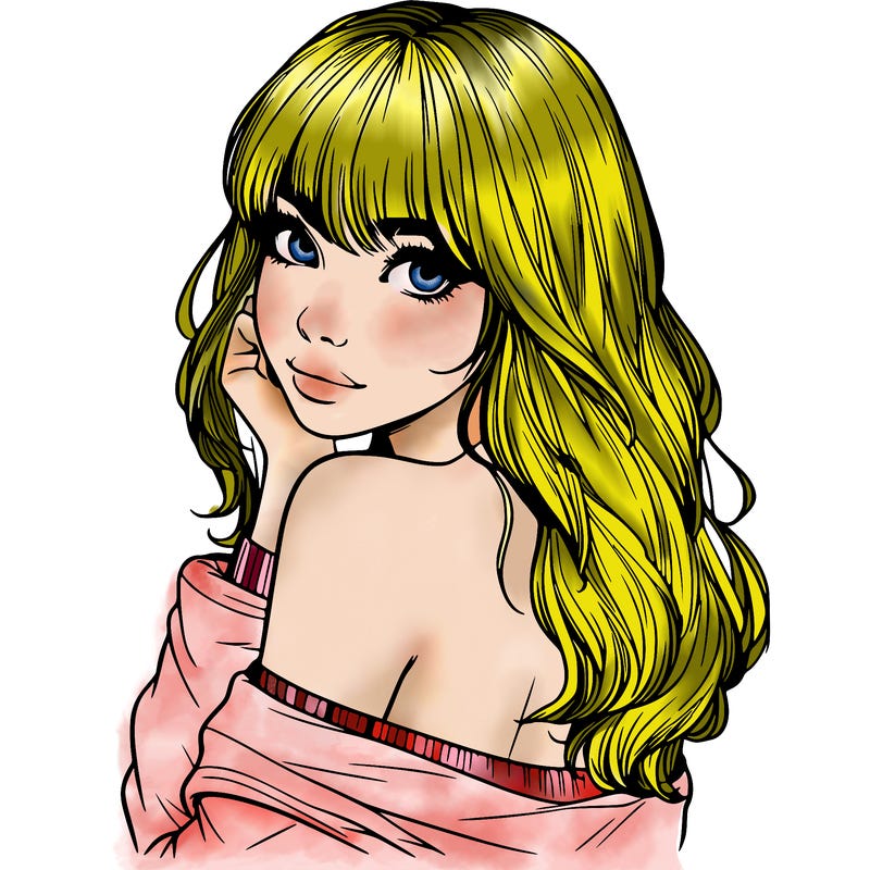 realistic girl with bangs looking over her shoulder