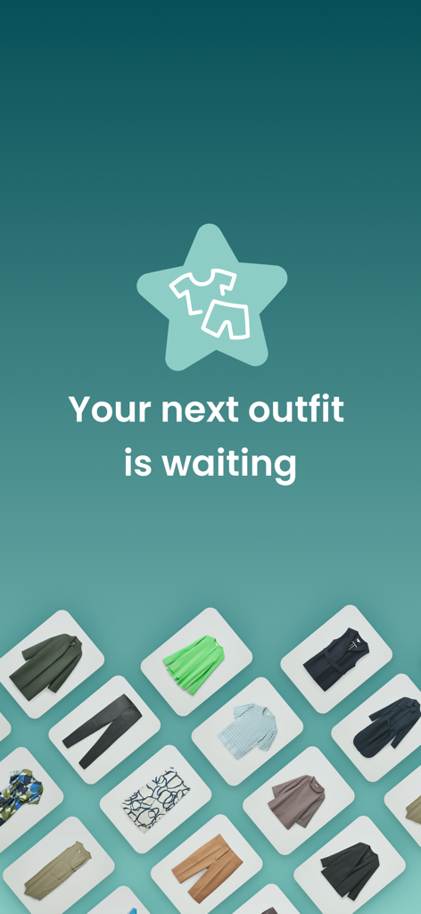 Outfit Maker - Pronti AI - Pronti AI app interface with clothing items and the slogan Your next outfit is waiting