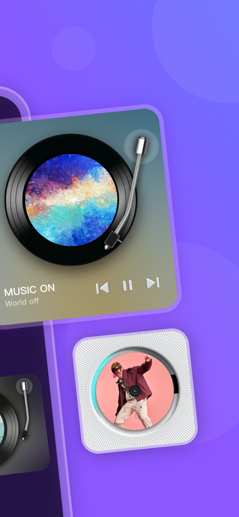 Muwi: Music Widget - Aesthetic music widgets featuring a retro vinyl record and a modern CD player design