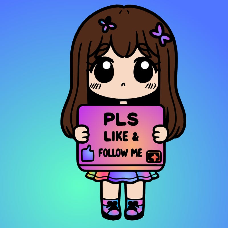 girl holding a sign that says pls like and follow me
