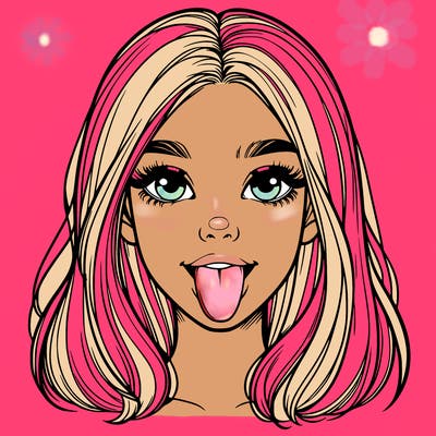 realistic girl with her tongue out