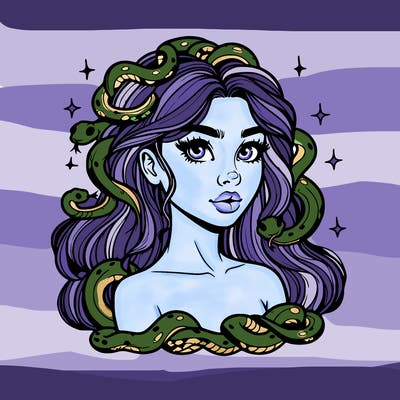 realistic girl with snakes as hair