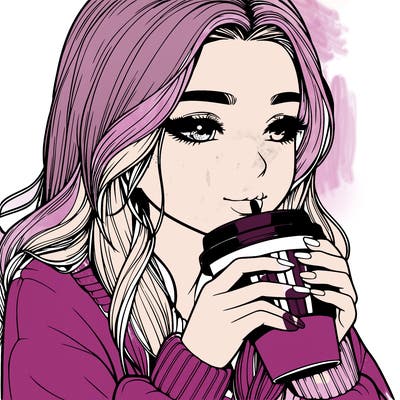realistic girl drinking coffee