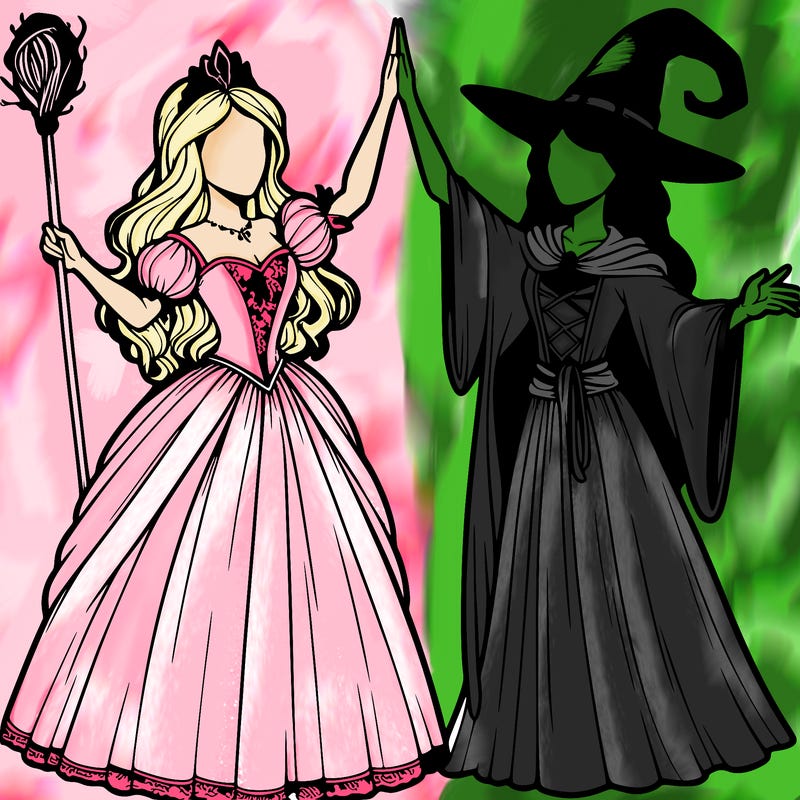 detailed realistic split of a princess and a witch