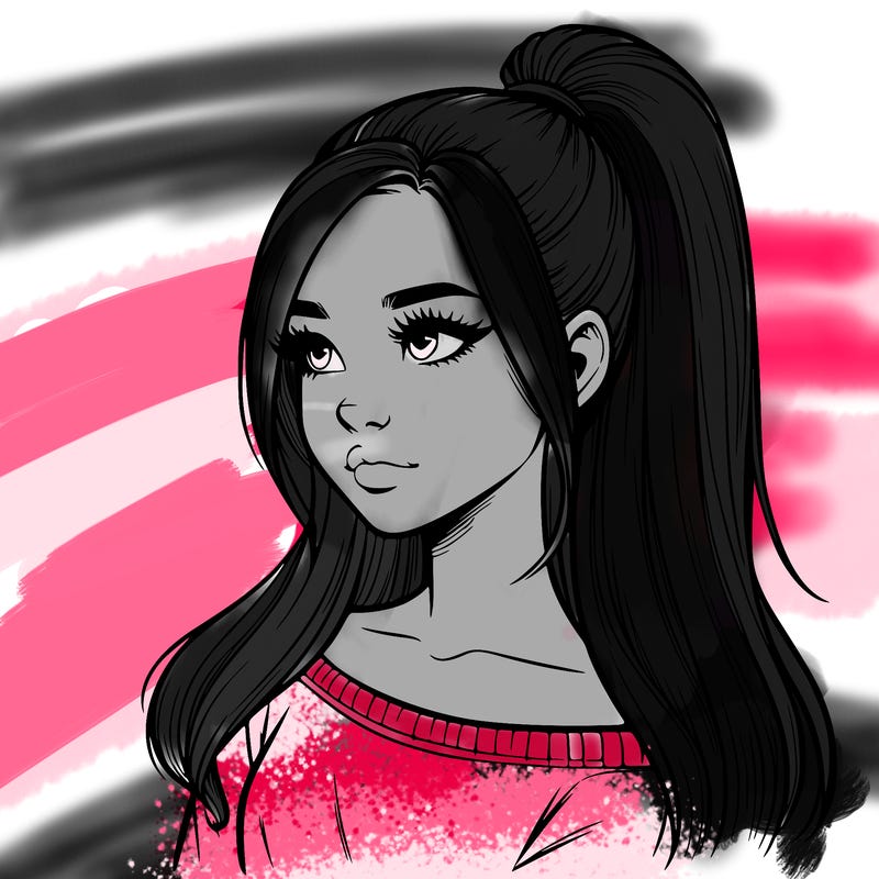 realistic girl with a high ponytail