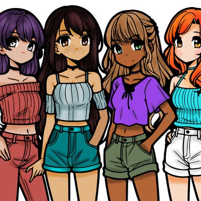 teen manga girls group of 4