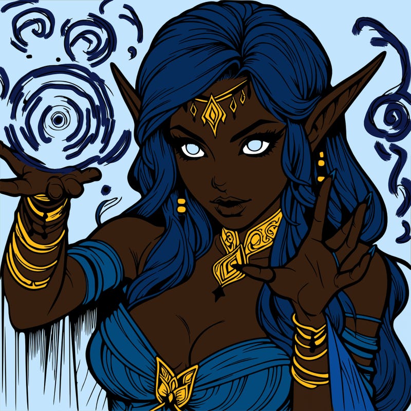 realistic scary beautiful elf sorceress casting spell