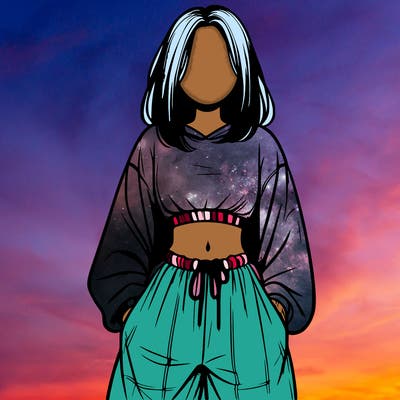 realistic girl faceless with baggy pants and a crop top