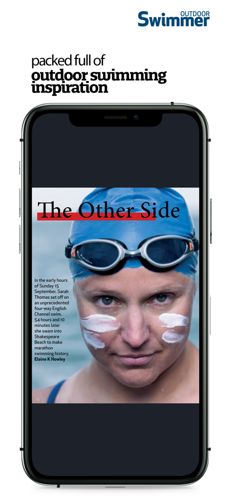 Outdoor Swimmer - A smartphone displaying a feature story about marathon swimming in the Outdoor Swimmer app