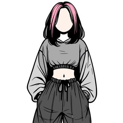 realistic girl faceless with baggy pants and a crop top