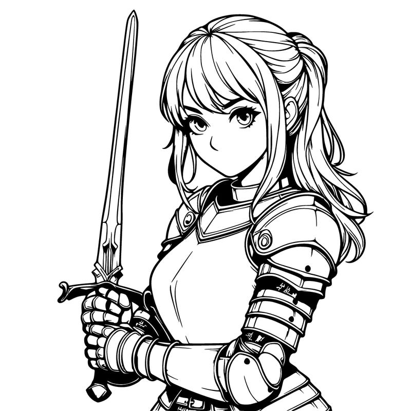 female knight realistic style with a sword