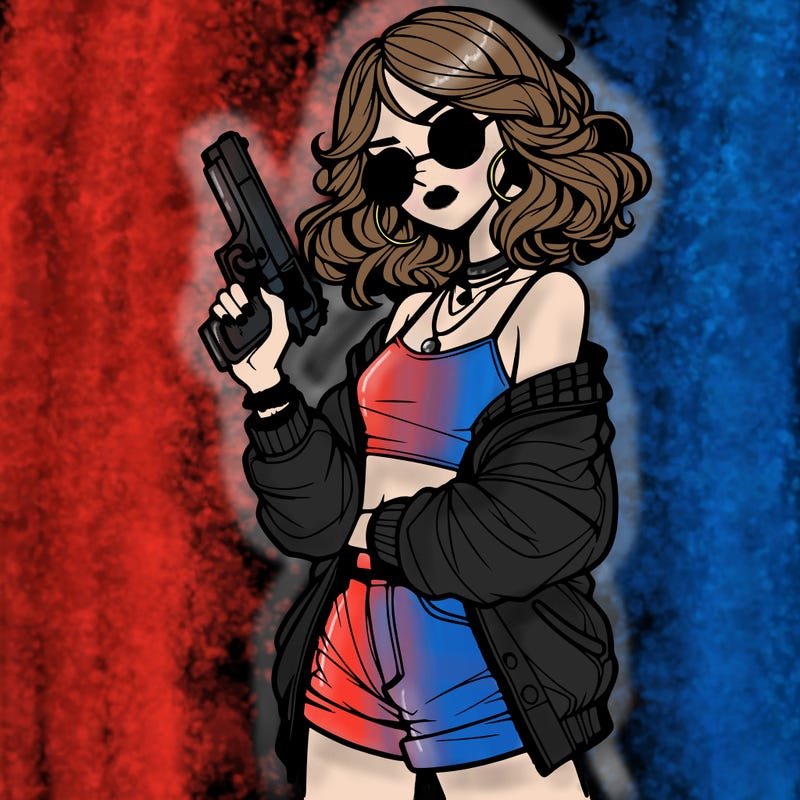stylish teenage girl with gun