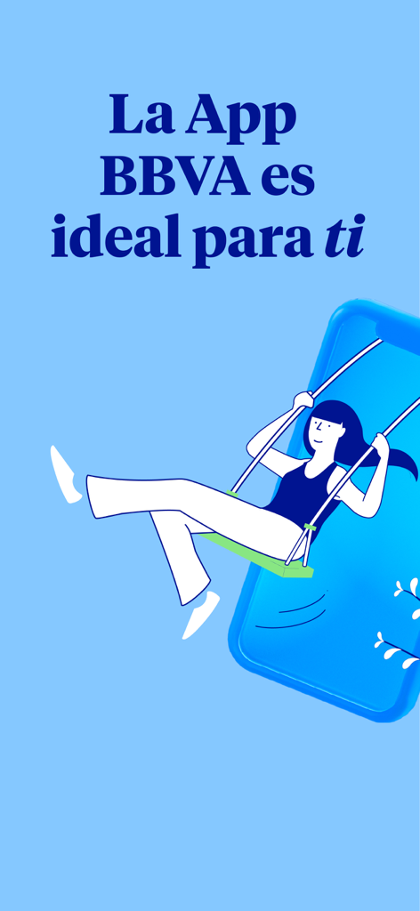 BBVA Perú | Banca Móvil - Illustration d'une femme sortant d'un écran de smartphone avec le texte espagnol « La App BBVA es ideal para ti ».