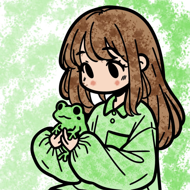 girl with long hair and a oversized shirt. and she is holding a frog