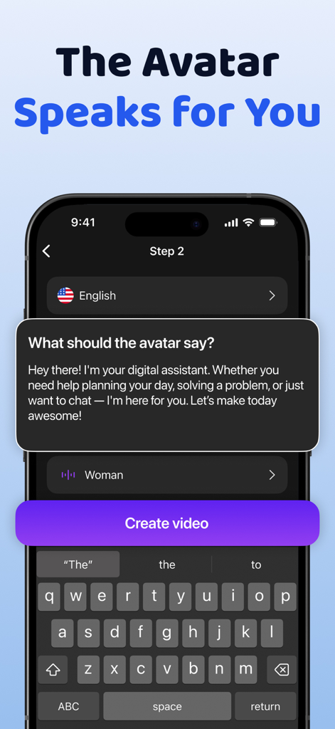 Interface of the Synthesia Ai app showing the text to video script input and create video button