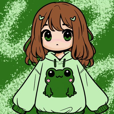 girl wearing frogging sweatshirt