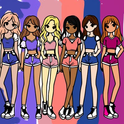 a group of girls wearing crop tops and shorts