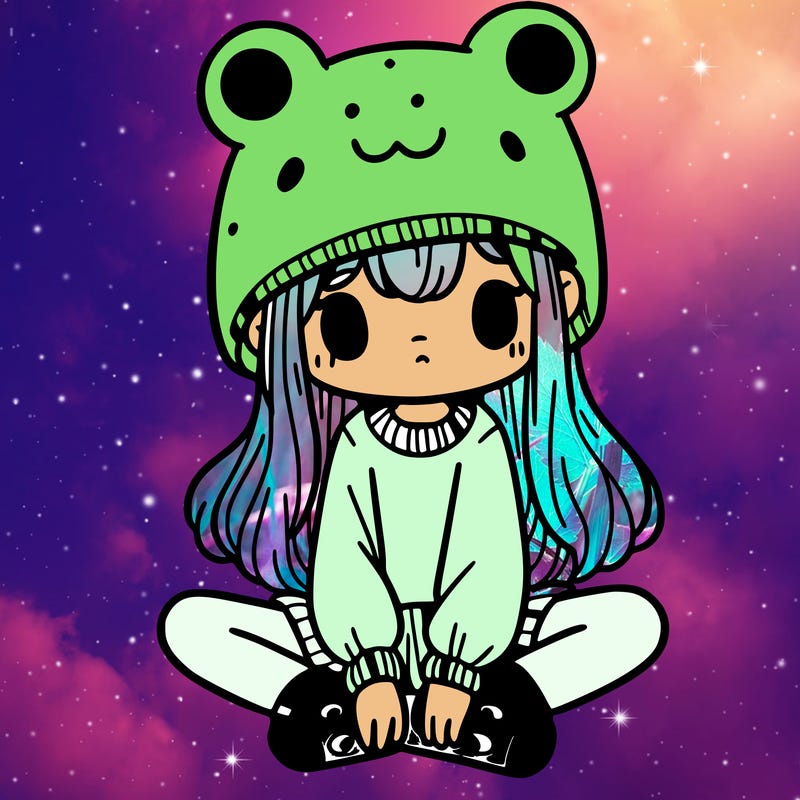 a girl wearing a frog hat and some frog socks