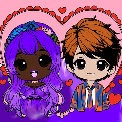 cute boy and girl realistic in a cute heart ❤️
