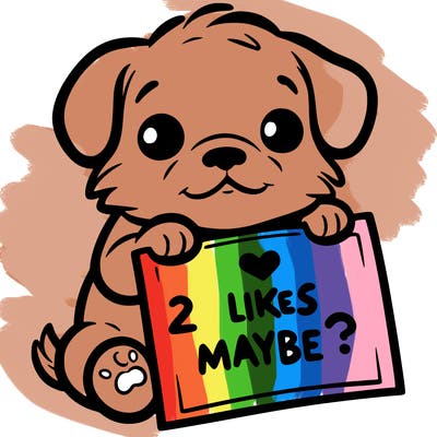 a puppy holding a sign that says 2 likes maybe?