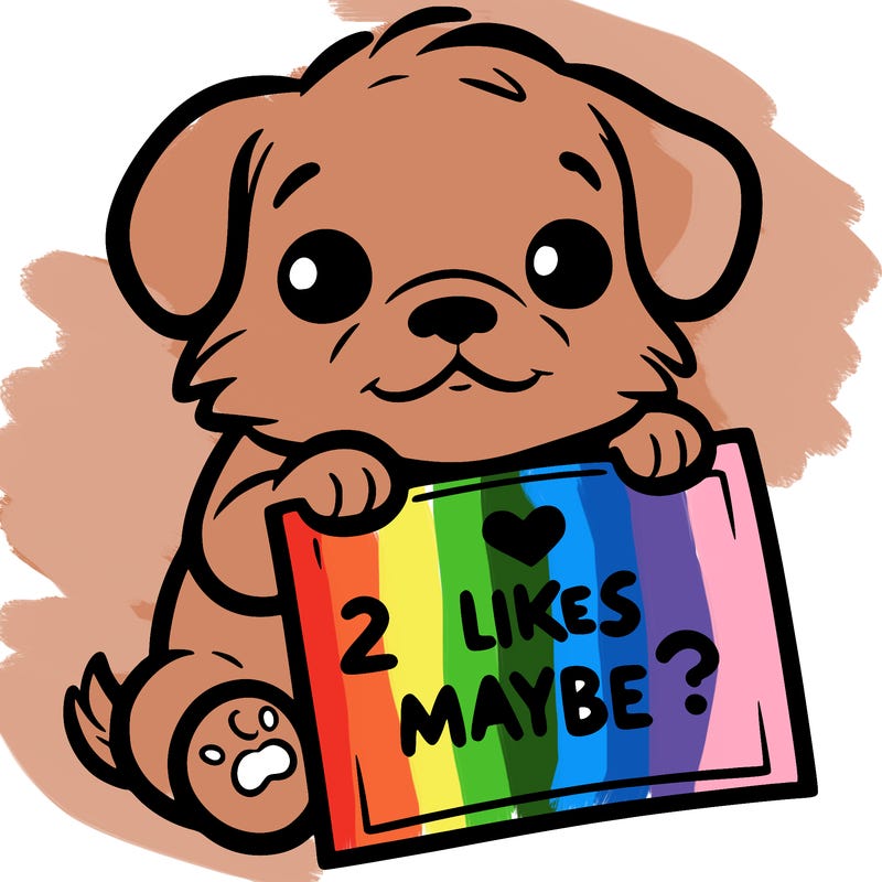 a puppy holding a sign that says 2 likes maybe?