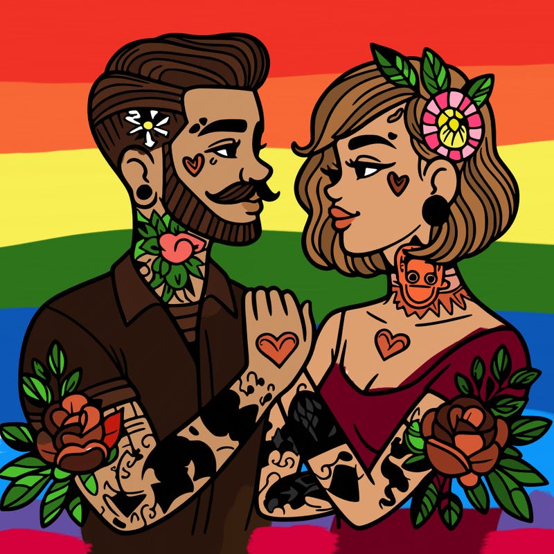 couple in love with tattoos