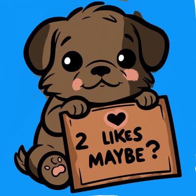 a puppy holding a sign that says 2 likes maybe?