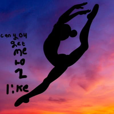 gymnast doing a leap in a leotard with a bent back leg