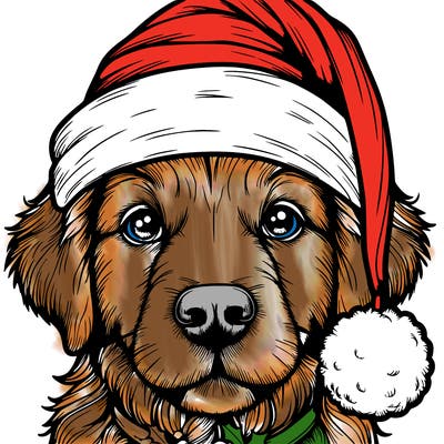 realistic dog with a christmas hat
