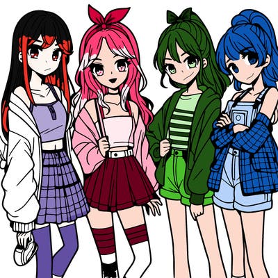 teen manga girls group of 4