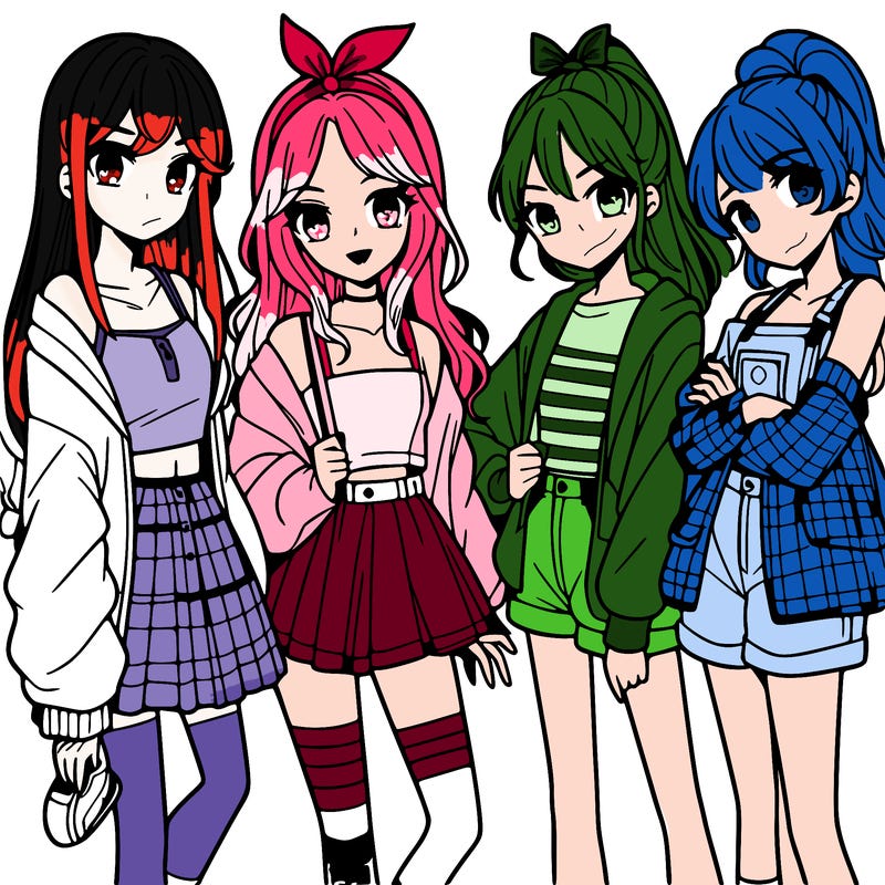 teen manga girls group of 4