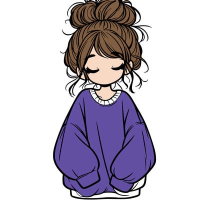 girl with baggy sweatshirt and messy bun