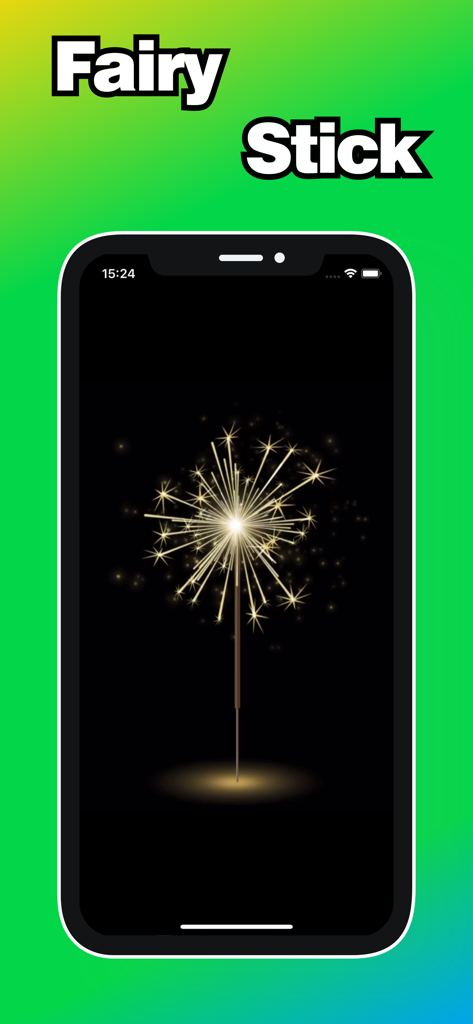 Interfaccia di un'app mobile con una bacchetta fatata digitale luminosa scintillante