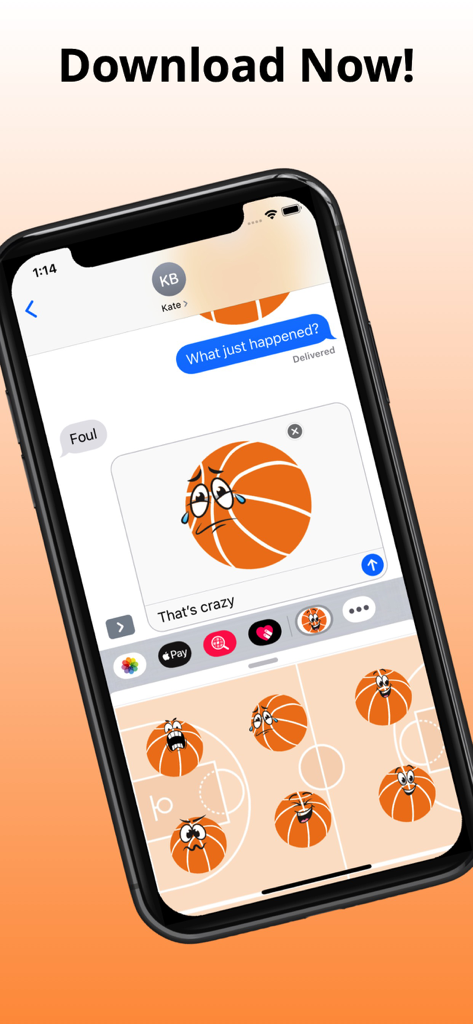 Autocollants de basketball expressifs montrés dans un chat iMessage