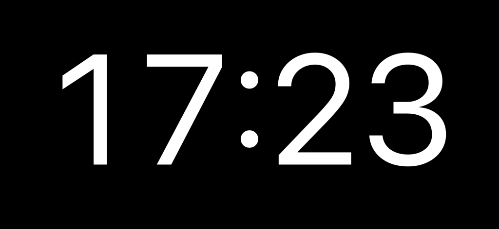 Fullscreen Clock: Flip & Focus - A minimalist digital clock showing white numbers on a solid black background