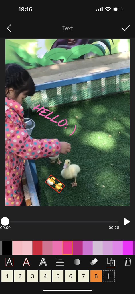Videdit - Handy Video Editor - Videdit app interface showing video editing tools for adding text and stickers to a mobile video
