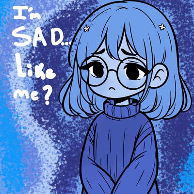 sad girl with glasses in a sweater