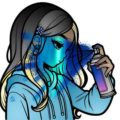 a realistic girl spray painting