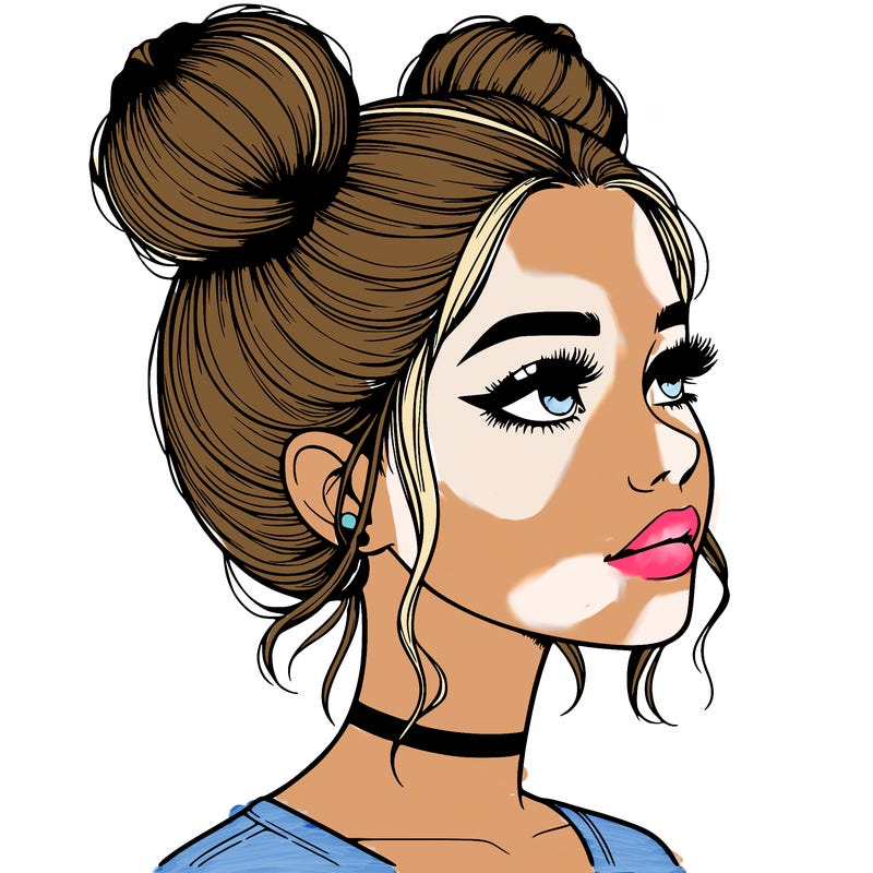 realistic girl with buns on the top of her head