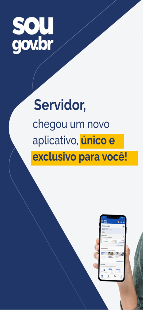Sou Gov.br - Tela de boas-vindas do aplicativo Sou Gov.br para funcionários federais brasileiros mostrando o painel móvel