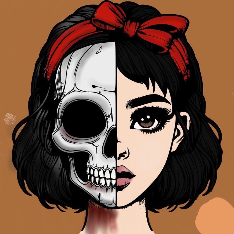 realistic girl with half skull mask