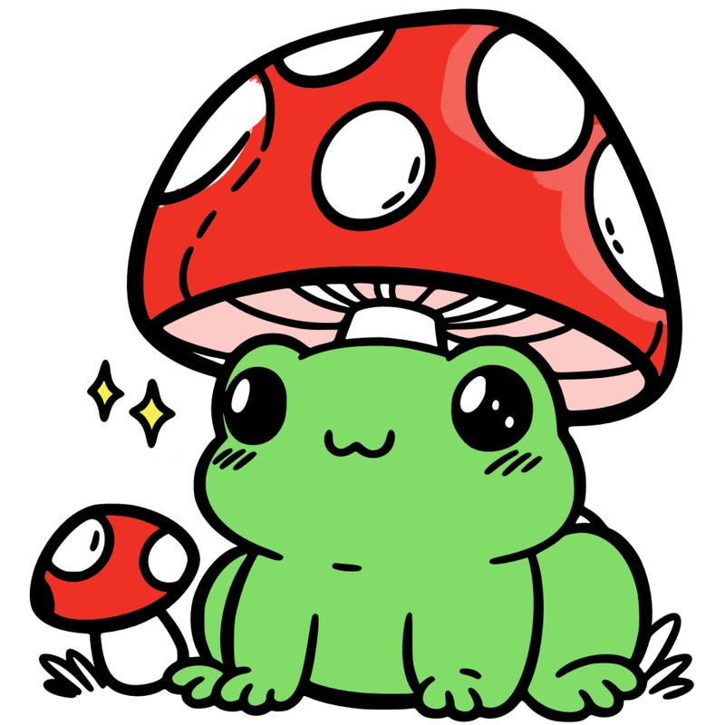 a cute frog with a mushroom hat