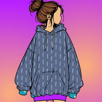 realistic girl with a oversized sweatshirt on and a bun