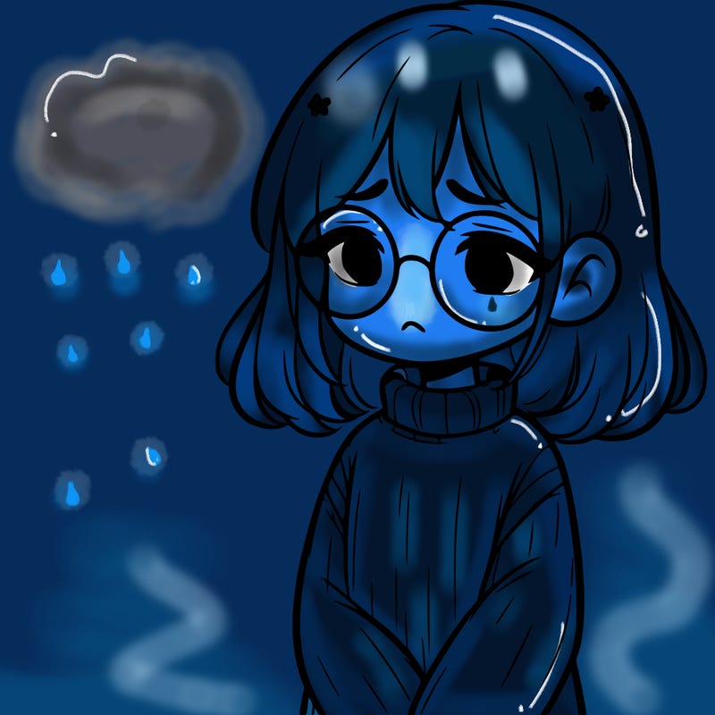 sad girl with glasses in a sweater